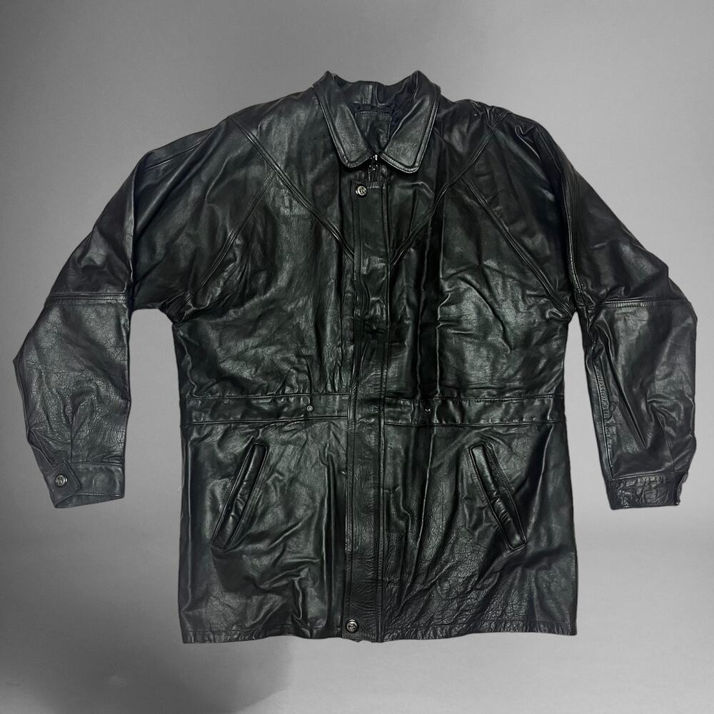 Vintage Leather Jacket Great Seal of the State of Oklahoma Parka Zip Up Emo Goth